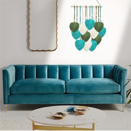 IcosaMro Bohemian Macrame Wall Hanging Green Leaves, Chic Boho Large Feather Tapestry Wall Decor, Handmade Woven Yarn Home Aesthetic Art Deco,17" X 23" (Beige, Green & Peacock Green)