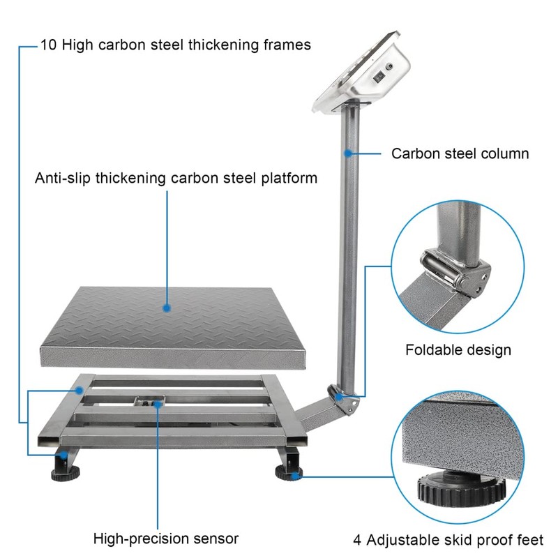 TUFFIOM 661lbs Electronic Industrial Commercial Platform Scale,Stainless Steel High-Definition LCD