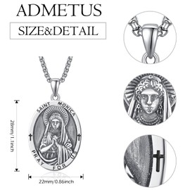 ADMETUS Saint Monica Medal Sterling Silver St Monica Pendant St. Monica Necklace Oval St Monica Medal Protection Jewelry Religious Gifts for Men