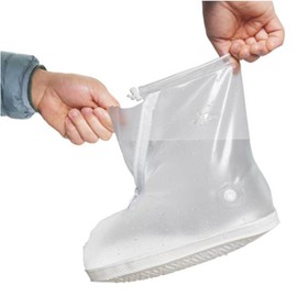 Sepikvin Waterproof Shoe Cover, Reusable Thickening Slip Proof Bottom Overshoes with Zipper and Ankle Elastic Band, Keep Shoes Dry and Clean in Rain Snow and Mud (White, M)