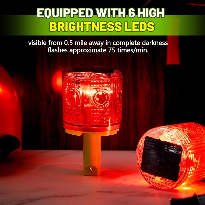 Kittmip 2 Pcs Solar Strobe Warning Traffic Light 360 Degree