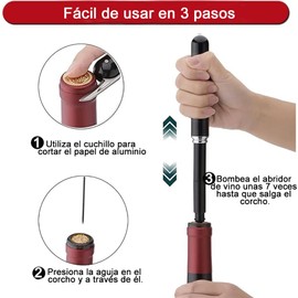 Lumbor37 Abridor de Botellas de Vino, Sacacorchos de Vino a Presión de Aire con Cuchillo Corta Lámina, Abre Botellas de Vino sin Esfuerzo y Sin Dañar los Corchos