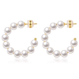 Perle Creolen für Damen Kleine Perle Creolen Hypoallergen Tropfen Ohrringe, 14K vergoldet Leichte Offene Große Kreis Runde Perlen Ohrringe Schmuck Geburtstagsgeschenk für Frauen