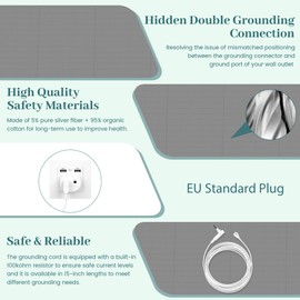 RIQINXIN Conductive Grounding Mat Grounding Cushion Cover Grounding Product Pillowcase with EU Grounding Cable for Better Sleep 51 x 76 cm Grey