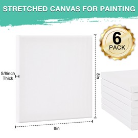 ESRICH Stretched Canvas, 6 Pack 8x8, Primed Acid-Free, Wood Framed Blank Canvas, Art Canvases for Beginners, Artists, Used for Oil, Acrylic Paint, Pouring Painting