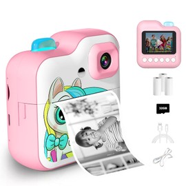 Instant Camera for Children, 2.4 Inch Display, Digital Camera & Video Camera for Children with 3 Rolls of Thermal Paper & 32G Card, Christmas Toy, Gifts for Boys and Girls 6+ Years