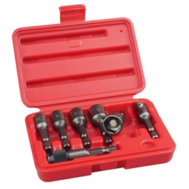 KAIFNT K453 Magnetic Power Nut Driver Bit Set with Socket Adapter and Extension, Quick-Change 1/4-Inch Hex Shank, SAE, 7-Piece