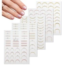 French Stickers for Nails, ValueBargain 5 Sheets 5D Embossed Rhinestone Tip Decals, Self-Adhesive Salon Nail Art for Women & Girls