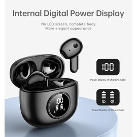 Wireless Earbuds, Bluetooth 5.4 Headphones in Ear with HiFi Stereo Deep Bass, 4 ENC Noise Cancelling Mic Wireless Earphones 48H Playtime, Bluetooth Earbuds LED Display, IP7 Waterproof, Bright Black