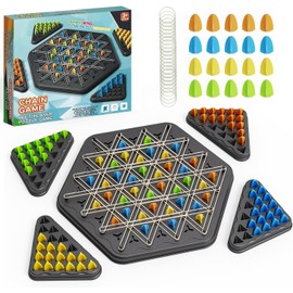KAHEIGN Chain Triangle Chess Game, 22CM Interactive Peg Board Game Brain Teaser Strategy Toy with 84Pcs Chessman, 44Pcs Rubber Bands - Family Chessboard Games for 2 to 4 Players, Ages 3+