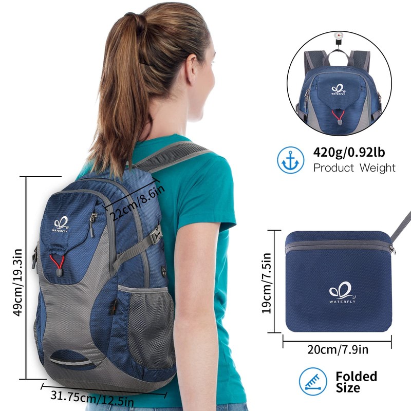 WATERFLY Lightweight Packable Hiking Backpack: Foldable Travel Daypack Ultralight Camping
