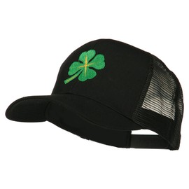 Four Leaf Clover Embroidered Trucker Cap - Black OSFM