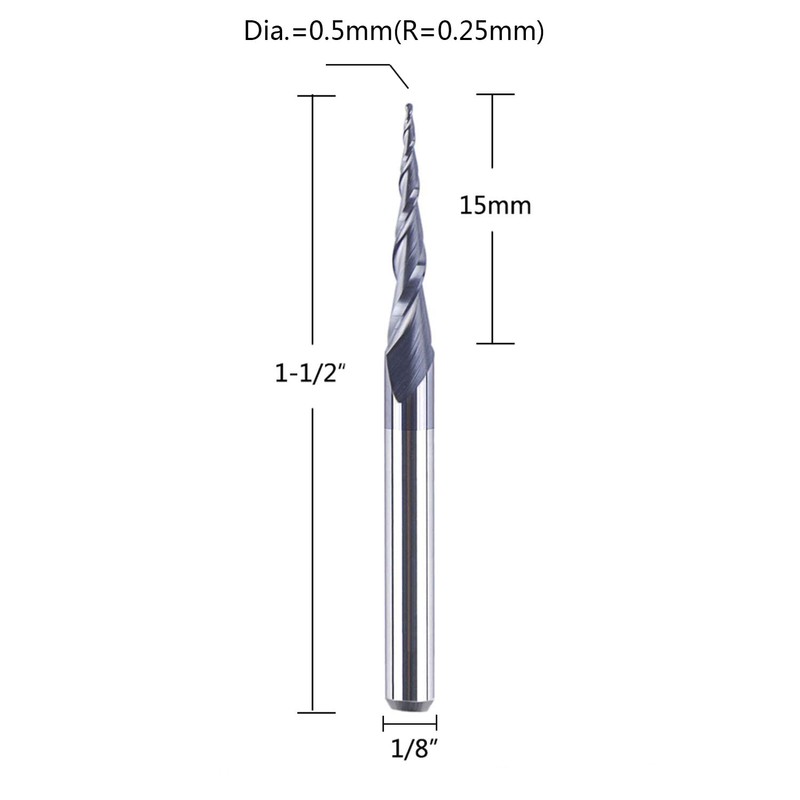 SpeTool 5Pcs Tapered Ball Nose Carving End Mill 1/8 inch