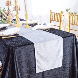 Elegant Event Essentials - Crushed Velvet Party Long Table Runner - For Spring Party, Wedding, Reception, Banquet, Home Dining Space Christmas Decoration (White, 12” x 108”)
