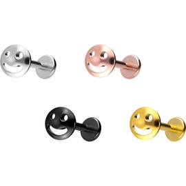 PIERCINGLINE Titanium Labret with Internal Thread | Laughing Face | Piercing Ear Helix Tragus Lip | Choice of Colours and Sizes, Titanium