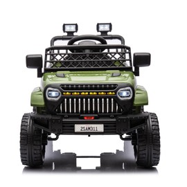 12V Ride On Car for Kids Electric Vehicle Toddles Battery Powered Truck Car Toy with Remote Control, 4-Wheel Suspension, Battery Display, LED Lights, Music, for Boys Girls, Army Green