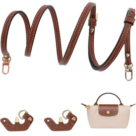 Shoulder Strap Compatible with Women's Bag and Mini Bag Straps, Adjustable Leather Strap for Bags with 2 Shoulder Strap Adapters (Width of Shoulder Strap 0.9 cm, Brown), brown