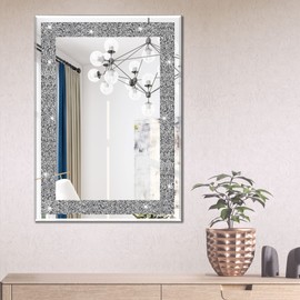 Ruomeng Wall Mirror Rectangular Crystal Crush Diamond Mirror for Home Decoration Accent Mirror for Bathroom, Entryway and Bedroom, 20" x 28"