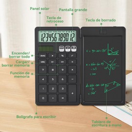 NEWYES Calculadora básica portátil con Bloc de Notas, Tablet de Escritura de 2 líneas, visualización Grande de 12 dígitos, energía Solar Recargable para Estudiantes de Primaria y Secundaria, Oficina