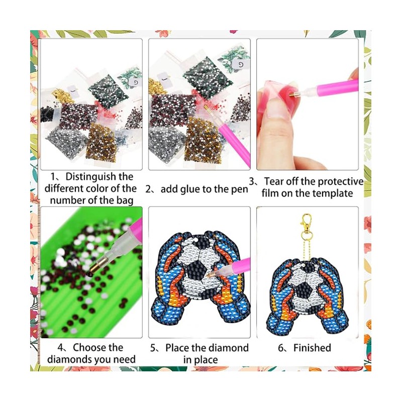 12 Pcs Soccer Diamond Art Keychains Kit for Decor and