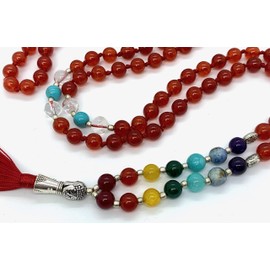 Energized 7 Chakra mala Hand Knotted 108 mala Beads Necklaces - Japa mala - Buddhist Prayer Beads - Meditation Beads - Healing Crystals for Men Women (Carnelian 1st Chakra Root Chakra Mala)