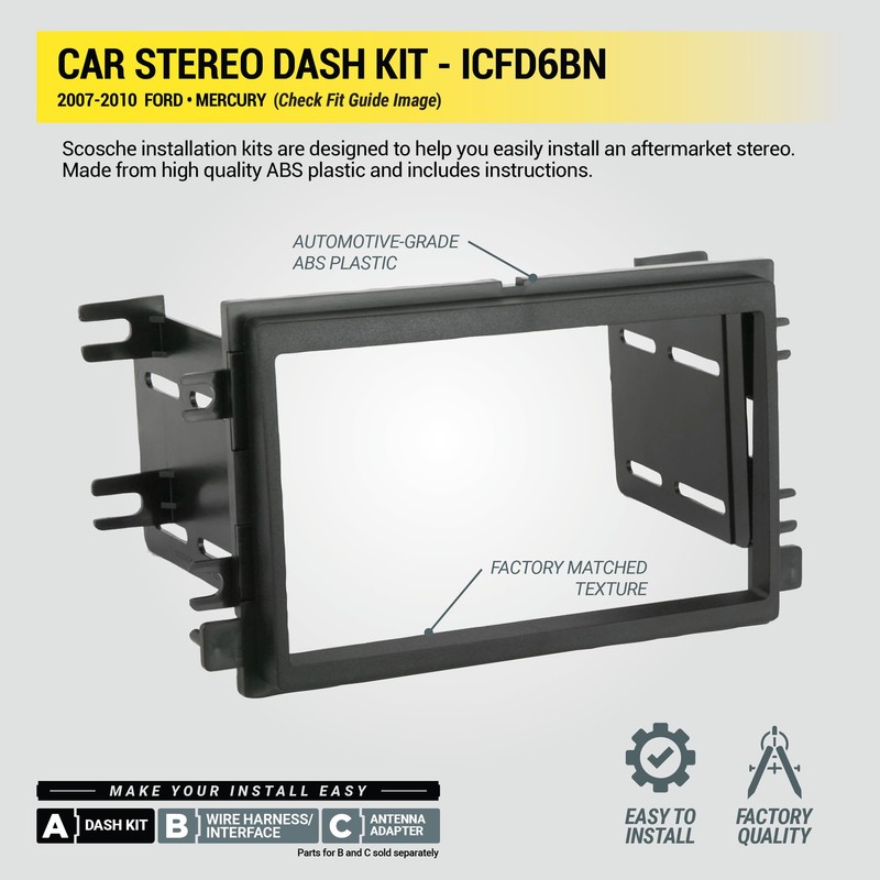 Scosche ICFD6BN Double DIN Radio Installation Dash Kit Compatible with