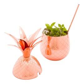 24-OZ Pineapple Drink Tumbler: Perfect for Bars, Restaurants, and Catered Events - Copper Drink Cup with Silver Stainless Steel Interior Lining and Straw Slot - 1-CT - Restaurantware