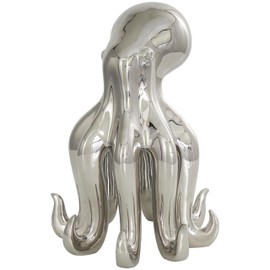 Deco 79 Ceramic Octopus Decorative Sculpture Tall Standing Home Decor Statue, Accent Figurine 8" x 9" x 12", Silver