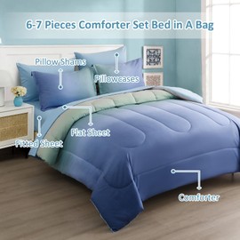 Dinjoy Girls Comforter Set Twin Size Colorful Rainbow Ombre Blue Green Pink Bedding Set Gradient 6 Pieces Bed in A Bag for Kids Teen Girl Women(1 Comforter, 1 Flat Sheet, 1 Fitted Sheet)