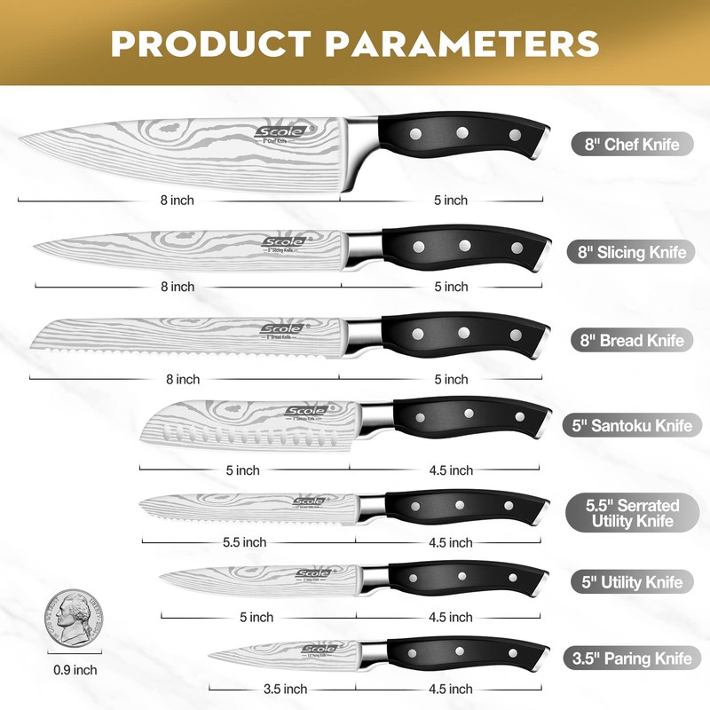 SCOLE® Chef Knife Ultra Sharp Kitchen Knife Set 7-Piece, Premium