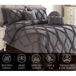 Elegant Comfort 10pc Bed-in-a-Bag Infinity Design Comforter Set, Ultra Soft Bed Set Featuring Decorative Pillows and Fitted Sheet with Storage Pockets, Infinity Comforter, Full/Queen, Basalt Gray
