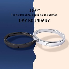 Nurnesy Adjustable Promise Ring Set for Couples,Women Sun and Moon Ring, Men Sun and Moon Ring, White Steel Plated Moon Ring (A)