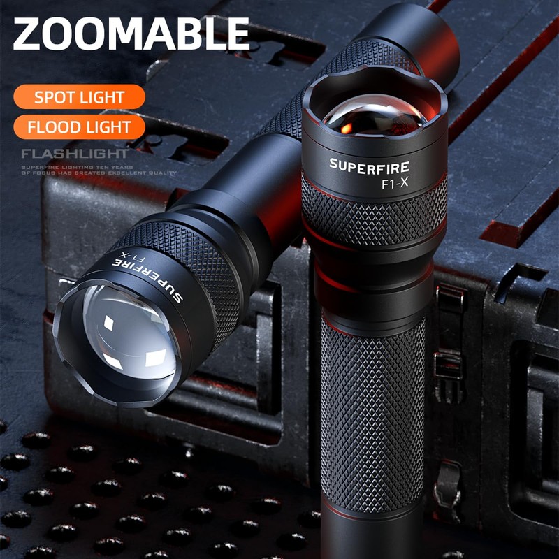 SuperFire Tactical Flashlights Compact, Zoomable Small Flashlight with Powerful Chips,
