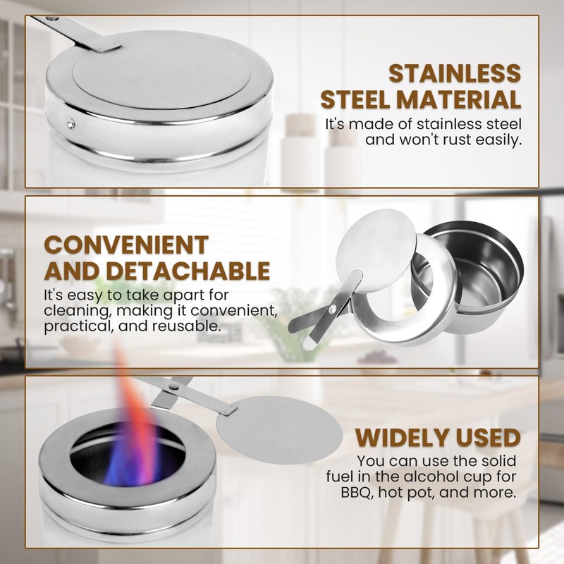 CHEFQ Stainless Steel Chafing Wick Fuel Holders with Safety Cover