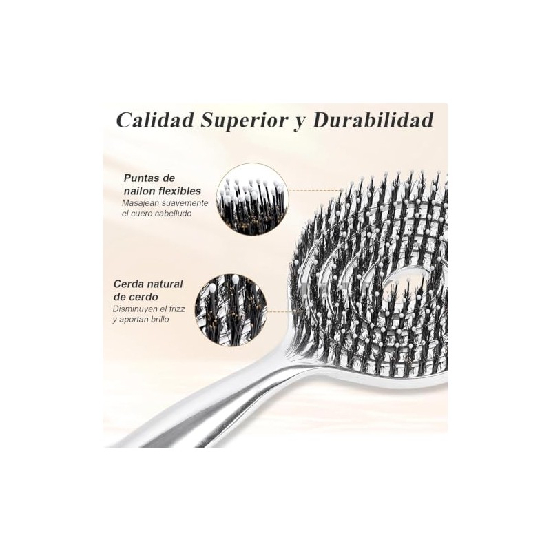 Cepillo para Cabello con Cerdas de Jabalí y Nylon, Cepillo