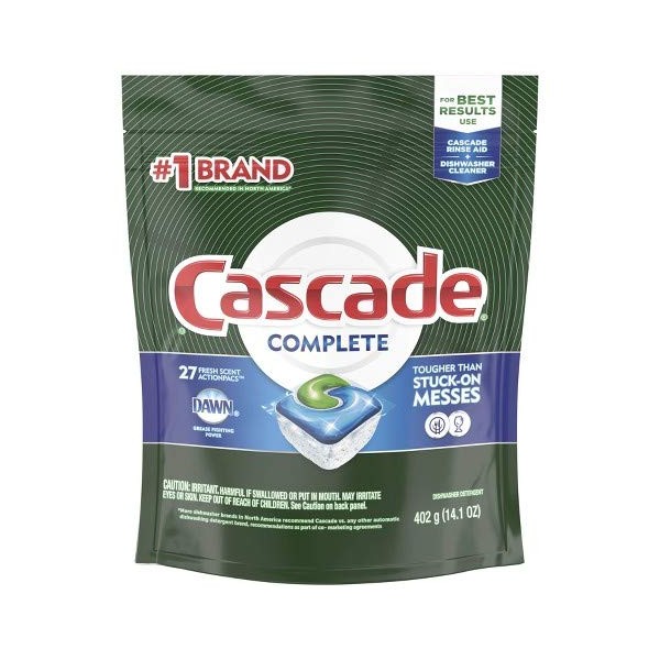 Cascade Complete ActionPacs, Dishwasher Detergent, Lemon Scent, 27Count (Pack Of 27)