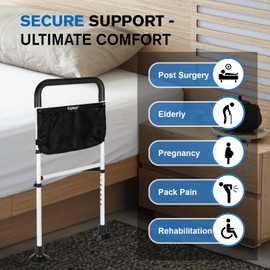 kajkey kajkey Adjustable Bed Rail for Elderly, 45-53 cm Height, 73-93 cm Width, Storage Bag, Black and White (XL)