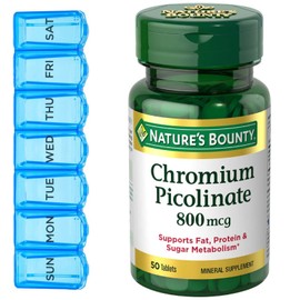 Nature’s Bounty Nature's Bounty Chromium Picolinate Tablets, 800 mcg, 50 Ct + Pill Planner - New