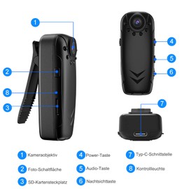 QZT Body Camera 1080P HD with Motion Detection, Night Vision & Photo Recording - Portable Mini Police Camera with Built-in Memory, Body Cam for Security, Cycling, Outdoor & Surveillance