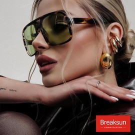 Breaksun Retro Aviator Sunglasses for Women Men Trendy Classic 70s Square Green Aviator Sun Glasses Vintage Shades (Green leopard/Green+Black/Grey)