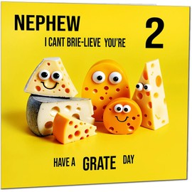 2nd Nephew Birthday Card - Cheese Pun Funny Nephews Birthday Card for 2 Year old Kids two, second