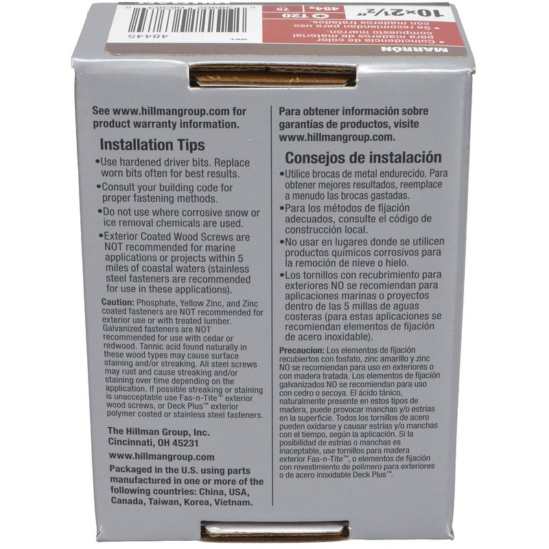 HILLMAN FASTENERS 48445 Deck Screws, Brown, 75 Piece