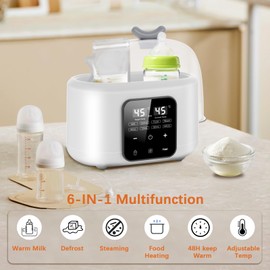 Wrischan 6-in-1 Baby Bottle Warmer, Double Cup Baby Bottle Warmer, Steriliser for Baby Bottles with Bottle Brush/Clip, Baby Bottle Warmer with Steam Steriliser, Warming/Defrosting Food