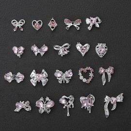 Luxury Pink Diamond Nail Charms 3D Butterfly Nail Art Charms Bow Nail Charms Y2k Heart Charms Nails Accessories Butterfly Heart Bow Nail Design Gemstones Rhinestones Nail Jewellery