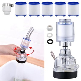 Tap Filter, Transparent, 360° Tap Filter, 3-Speed Mode, Adjustable Water-Saving Filter Ejector, with Interchangeable Filter Element, Tap Aerator for Kitchen, Home, Bathroom (Long)