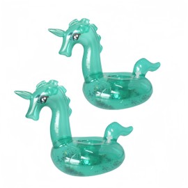 Multifunctional 2 Pack Floating Drink Holders, Green Unicorn Drink Floaties for Summer Pool Parties - SATONBEYI