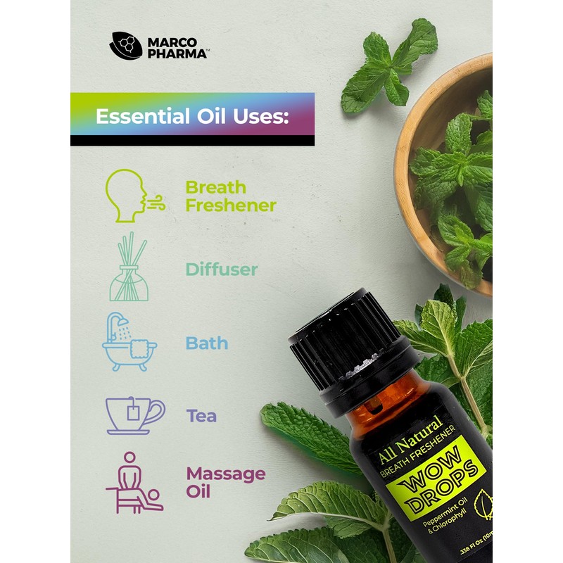 Wow Drops Pure Peppermint Essential Oil- .34 OZ Travel Size,