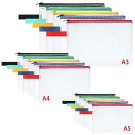OFFCUP 15PCS Plastic Wallets, A3+A4+A5 Zip Lock Bags Document Wallet File Zipper Bags File Folder Document Folders Plastic Pockets Zipper File Wallet for School Office Homework Storage Bag Travel