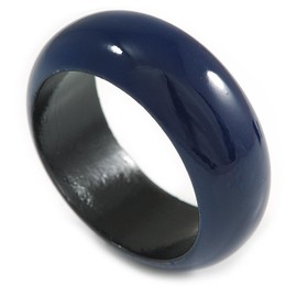 Avalaya Aubergine Blue Round Wooden Bangle Bracelet (Natural Irregularities) - Medium Size