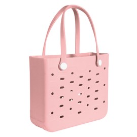 PoVwlty Medium Rubber Beach Bag for Men & Women, Travel Tote Bag for the Beach Boat Pool (Pink)